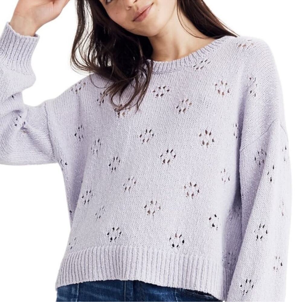 Madewell Womens XS Floral Pointelle Pullover Sweater in Lavender